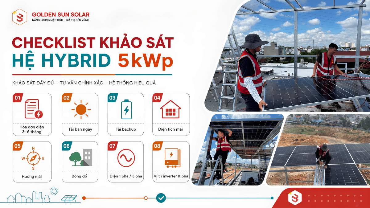 Checklist khảo sát trước khi lắp hệ điện mặt trời Hybrid 5kWp