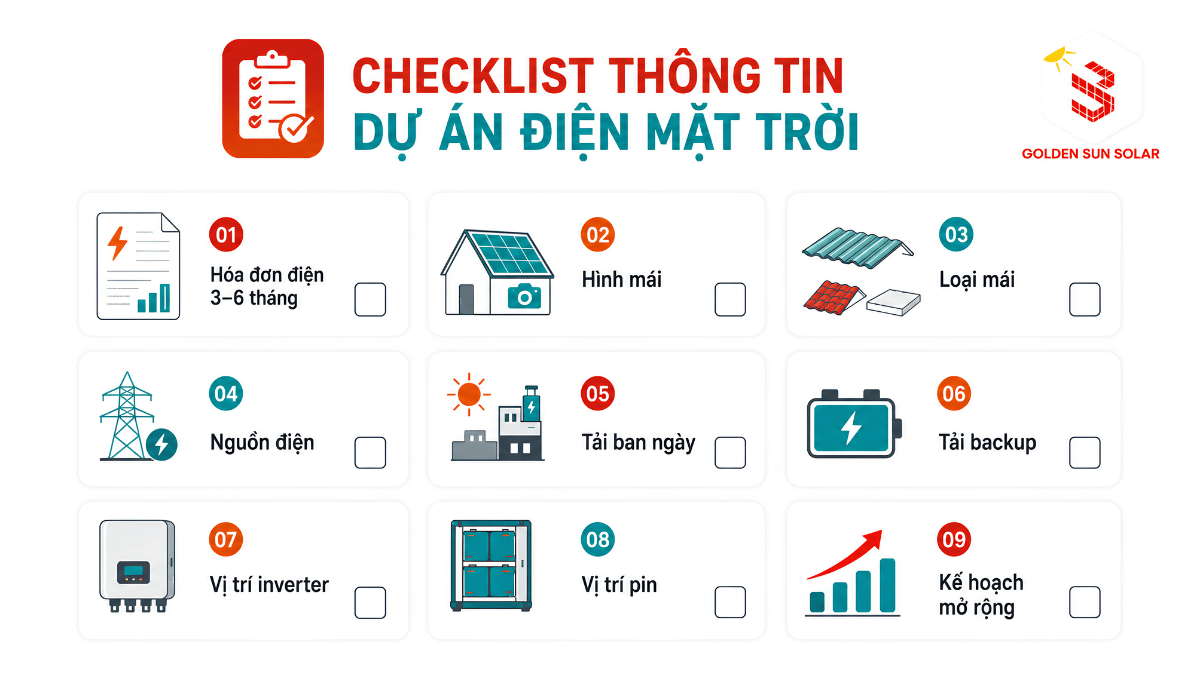 Checklist thông tin báo giá điện mặt trời gia đình