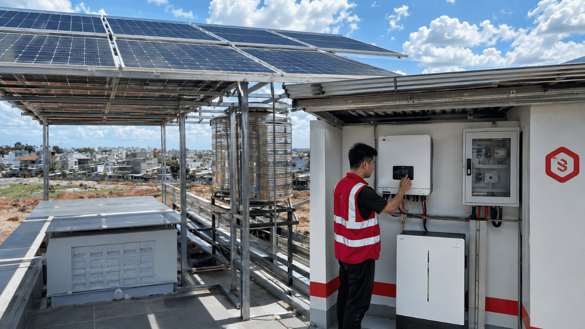 Hệ điện mặt trời Hybrid 5kWp lắp cho nhà phố