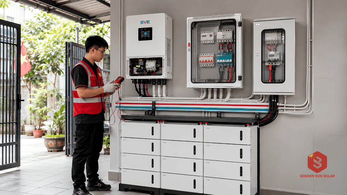 Khu vực kỹ thuật lắp pin lưu trữ và inverter Hybrid
